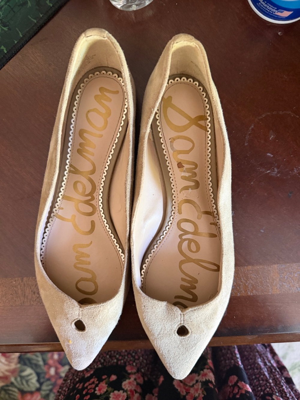 Sam Edelman Pointed Toe Beige Suede Flats with Keyhole Accent Size 7.5